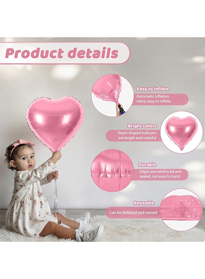 20pcs Heart Shape Foil Mylar Balloons Pink 18" for Birthday Party Decorations, Wedding Decor, Engagement Party, Holiday, Baby show (Pink) - Image 3